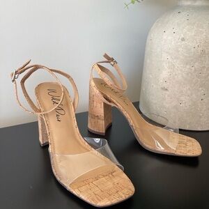 Wild Pair Tan Cork Heels with Clear Straps